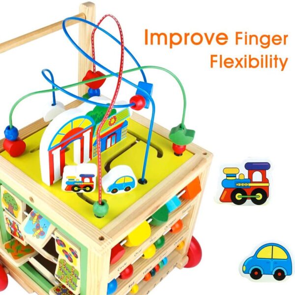 Girello Legno Con 5 Giochi Educativi - Carrello Primi Passi Per Bambini 1 Anno - Foto 5